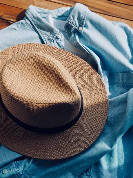 istock Fedora and Blue shirt, Spring and summer clothing 1205638306