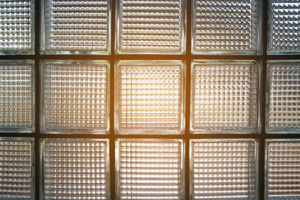 istock Glass block wall detail texture background art in a building. 1205640828