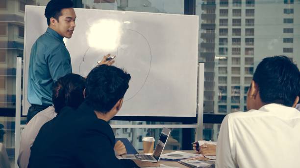 istock Asian business people discuss marketing strategy. 1205640959