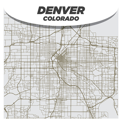 Flat Retro Style City Street Map of Denver Colorado on Neutral Background