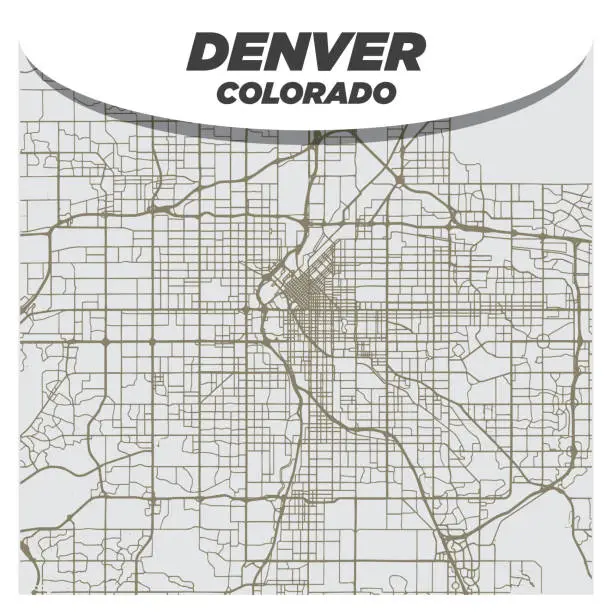 Vector illustration of Flat Retro Style City Street Map of Denver Colorado on Neutral Background