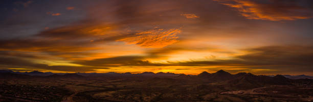 Panoramic image of a sunset over the Sonoran