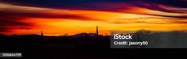 Panoramic Image Of A Sunset Over The Sonoran Stock Photo - Download Image Now - Scottsdale - Arizona, Sunset, Arizona