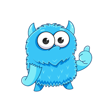 Cute cartoon monster with a thumbs-up sign