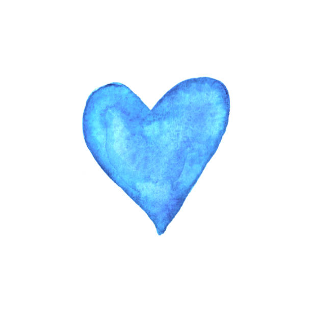 ilustrações, clipart, desenhos animados e ícones de aquarela grande amor azul coração. textura de fundo do dia dos namorados. desenhado à mão - blob heart shape romance love