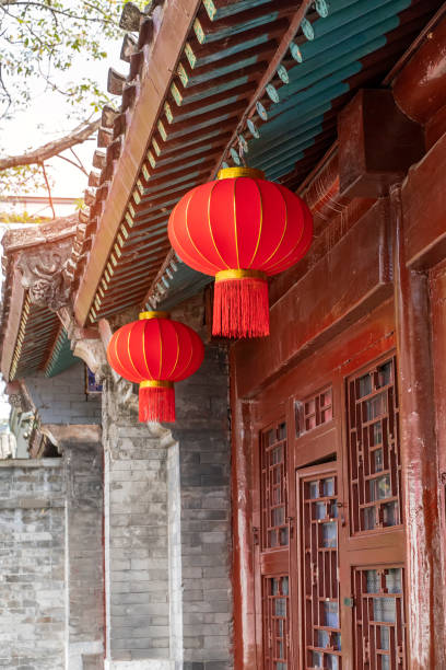 istock Chinese lantern decorations in Vintage Historical Chinese House Structure 1205649511