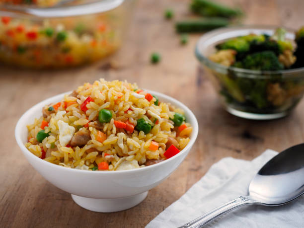 istock Chinese fried rice with chicken and vegetables. 1205651729
