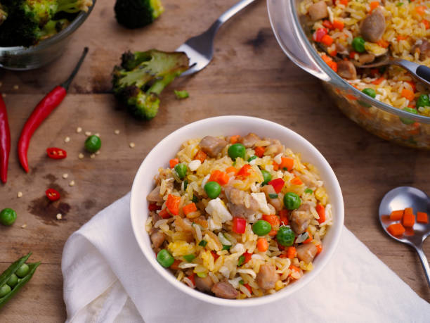 istock Chinese fried rice with chicken and vegetables. 1205651742
