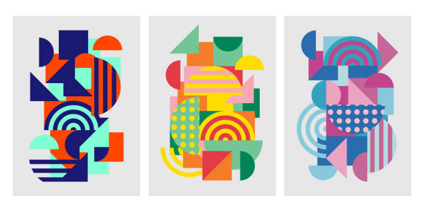 五顏六  色的時尚幾何形狀平面元素的圖案。流行藝術風格紋理。海報和封面範本背景的現代抽象設計。向量插圖 - 電腦圖形 插圖 幅插畫檔、美工圖案、卡通及圖標