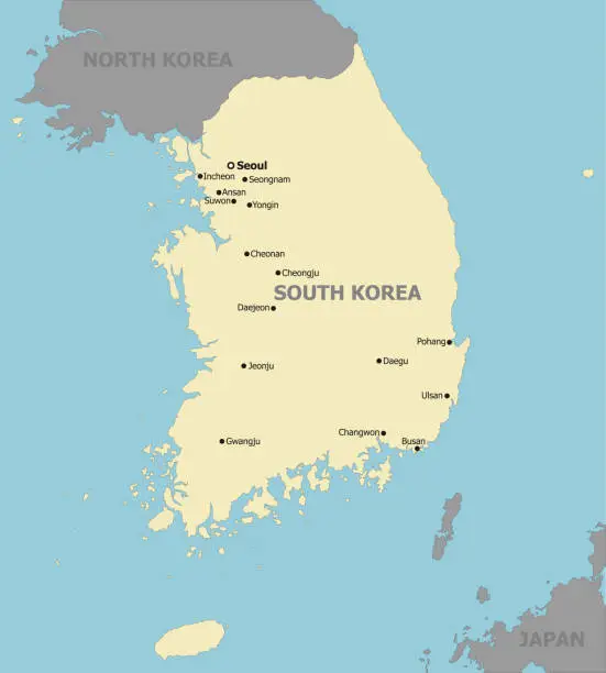 Vector illustration of Map of the Republic of Korea And The Main Cities
