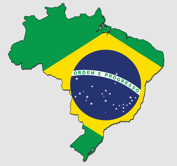 istock Map of Brazil, Filled with the National Flag 1205661385