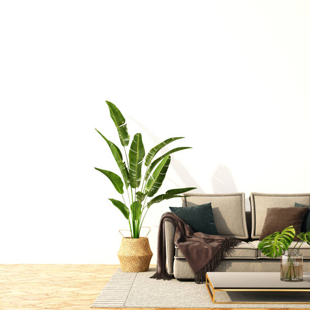 istock interior design with sofa on white wall and wooden floor,3d illustration.3d rendering 1205667709