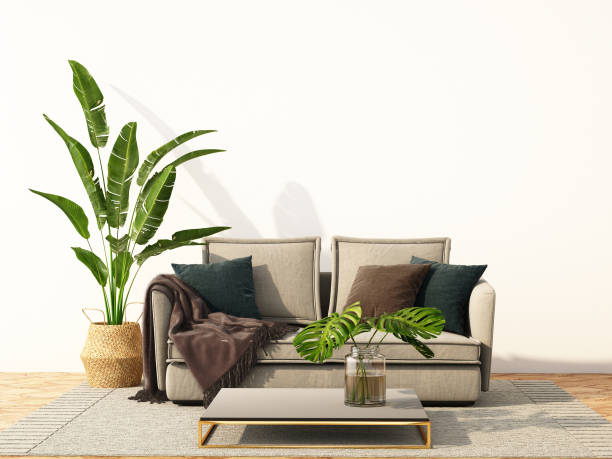 istock interior design with sofa on white wall and wooden floor,3d illustration.3d rendering 1205667758