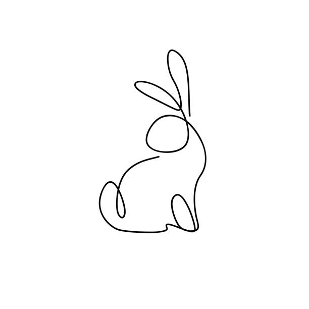illustrations, cliparts, dessins animés et icônes de conception de décor d’oeuf de pâques avec la silhouette de caractère de lapin de contour s’asseyant d’isolement. - animal egg illustrations