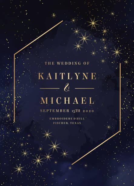 Magic night dark blue card with sparkling glitter Magic night dark blue card with sparkling glitter and line art crystal. Diamond shaped vector wedding invitation. Gold glitter powder splash background. Golden scattered dust. Fairytale magic card dark blue night stock illustrations