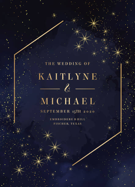 Magic night dark blue card with sparkling glitter Magic night dark blue card with sparkling glitter and line art crystal. Diamond shaped vector wedding invitation. Gold glitter powder splash background. Golden scattered dust. Fairytale magic card vintage gold jewelry stock illustrations