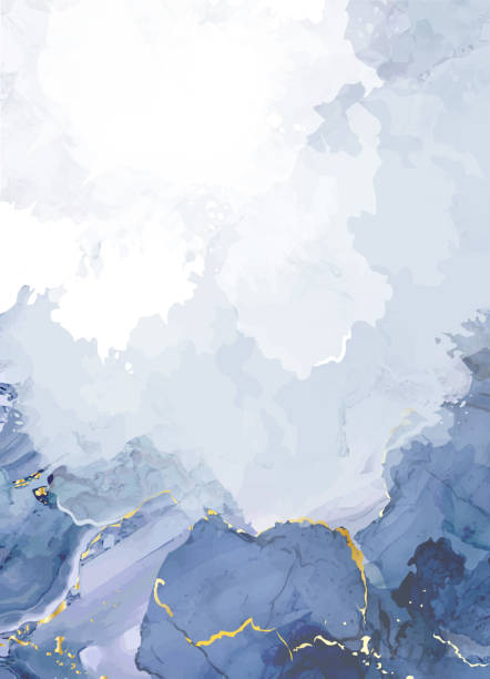 illustrations, cliparts, dessins animés et icônes de carte classique bleue de conception de modèle de peinture de liquide d’aquarelle - marbre