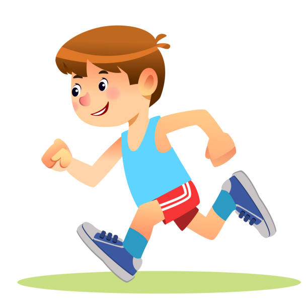 illustrazioni stock, clip art, cartoni animati e icone di tendenza di ragazzo che scappa. maratoneta o un ragazzo che corre nella giornata dello sport scolastico. illustrazione vettoriale cartoon stock isolata su sfondo bianco - child running sport sports race