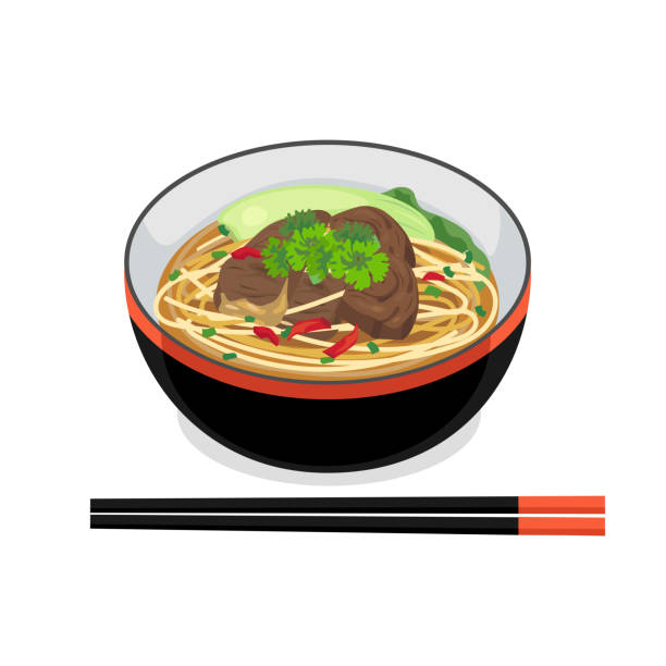 ilustraciones, imágenes clip art, dibujos animados e iconos de stock de fideos de ternera - chili food bowl ready to eat