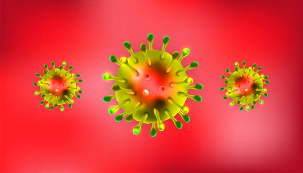 istock Group of Corona virus 3d realistic vector in red background. Coronaviruses cell, wuhan virus disease. Perfect for banner information, flyer, poster, etc. Vector illustration 1205680185