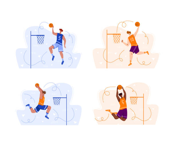 koncepcja sportowa koszykarza - basketball team sports healthy lifestyle isolated objects stock illustrations