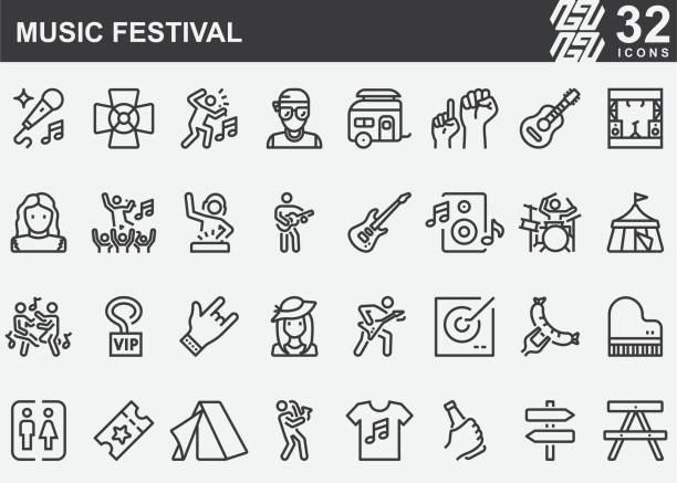 ikony linii festiwalu muzycznego - folk music audio stock illustrations