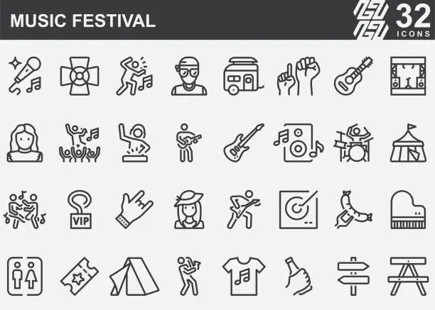 Vector illustration of Music Festival Line Icons