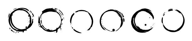 istock Set of black ink grunge texture circle blots. Brush strokes paint frames collection. Vector 1205687239