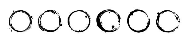 istock Set of black ink grunge texture circle blots. Brush strokes paint frames collection. Vector 1205687243