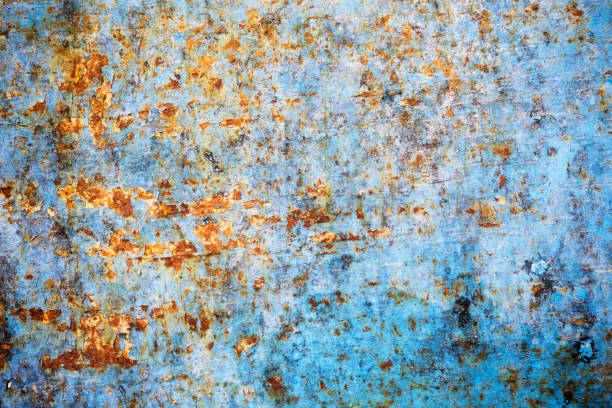 istock Rust background on blue steel plate for graphic design 1205688873