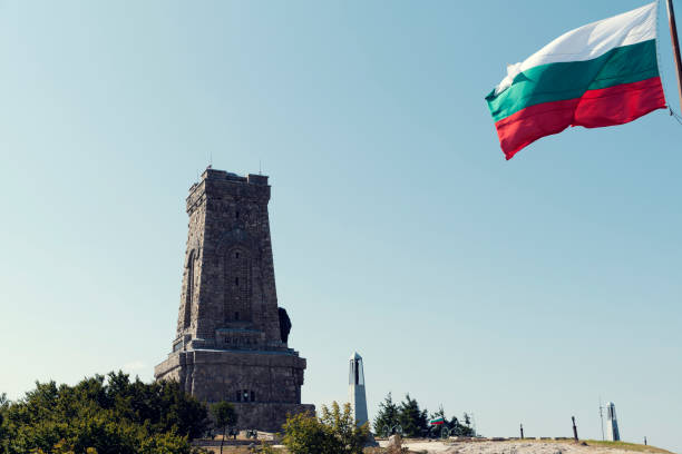 istock Hill with Bulgarian monument Shipka Liberty day Historical memorial Selective focus 1205696176