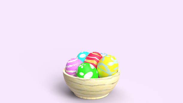 istock Easter eggs in wood bowl 3d rendering for holiday content. 1205698208