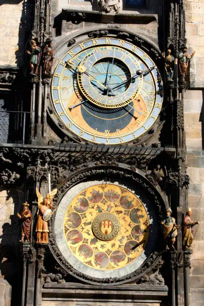 Photo of The Prague astronomical clock, or Prague orloj in Prague, Czech Republic. Full dial