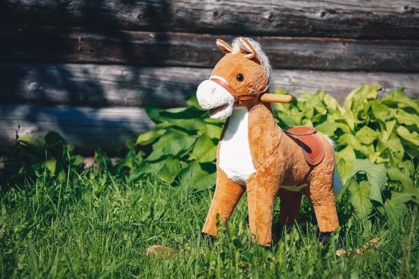 istock Brown horse with white mane rocking toy 1205699278