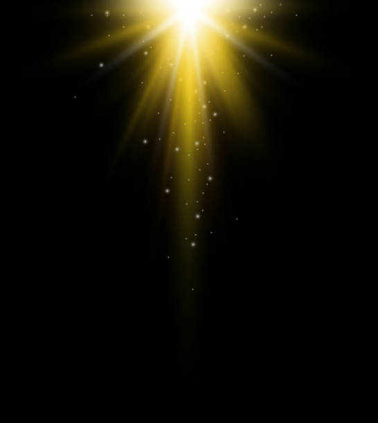 istock Golden Rays rising. Star burst. Sun flash with gold glitter effect.Yellow light on dark background. Vector realistic illustration 1205699285