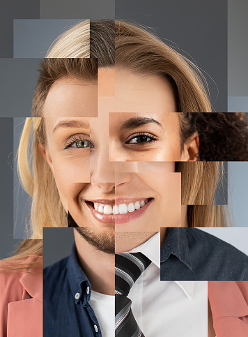 Collage of portraits of an ethnically diverse young business people.