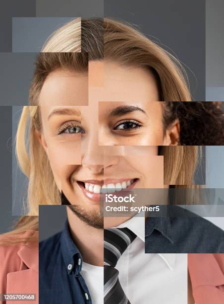 Foto de Colagem De Diferentes Rostos De Retrato e mais fotos de stock de Face Humana - Face Humana, Montagem - Imagem manipulada, Imagem manipulada