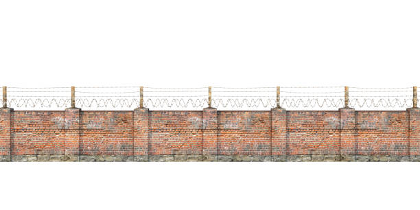 istock Old barbed wall isolated on a white. 3d illustration 1205703399