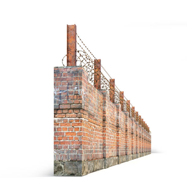 istock Old barbed wall isolated on a white. 3d illustration 1205703409