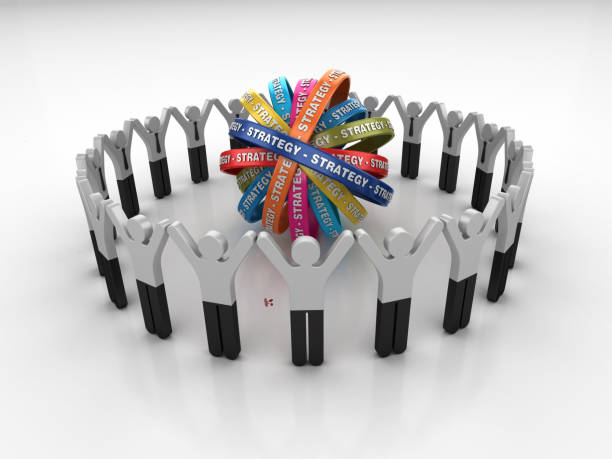 istock Pictogram Teamwork with STRATEGY Ribbons- 3D Rendering 1205704246
