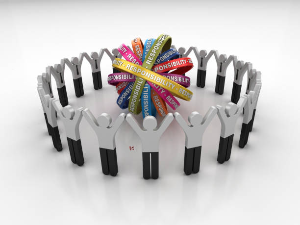 istock Pictogram Teamwork with RESPONSIBILITY Ribbons- 3D Rendering 1205704762