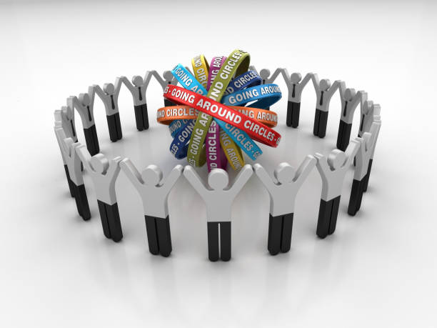 istock Pictogram Teamwork with GOING AROUND CIRCLES Ribbons- 3D Rendering 1205705311