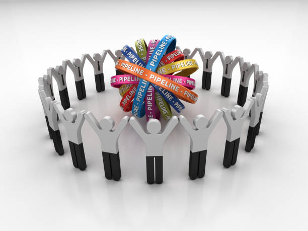 istock Pictogram Teamwork with PIPELINE Ribbons- 3D Rendering 1205706426