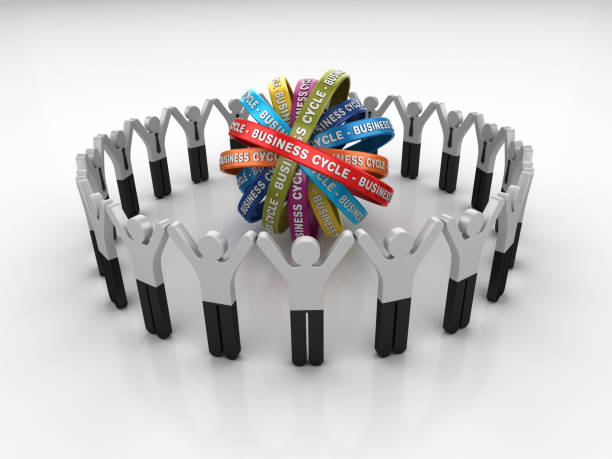 istock Pictogram Teamwork with BUSINESS CYCLE Ribbons- 3D Rendering 1205706974