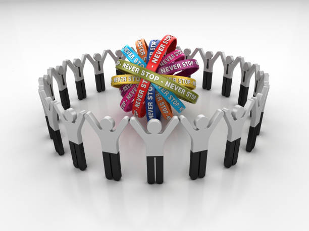 istock Pictogram Teamwork with NEVER STOP Ribbons- 3D Rendering 1205707162