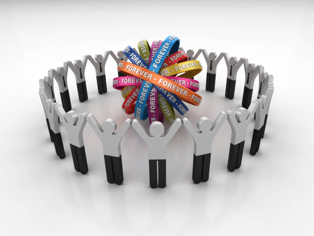 istock Pictogram Teamwork with FOREVER Ribbons- 3D Rendering 1205707577