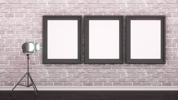 istock 3D Indoor, living room with empty frame on brick wall 1205712868