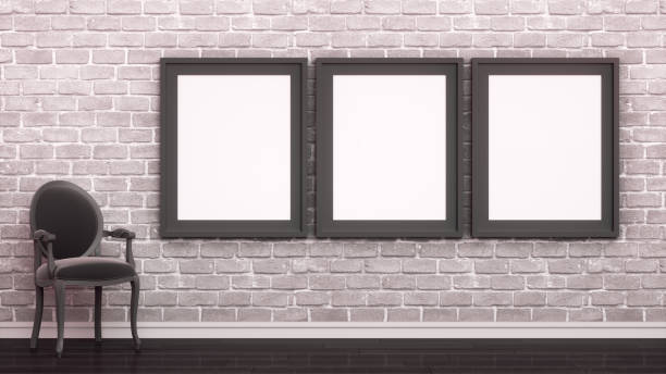istock 3D Indoor, living room with empty frame on brick wall 1205712963
