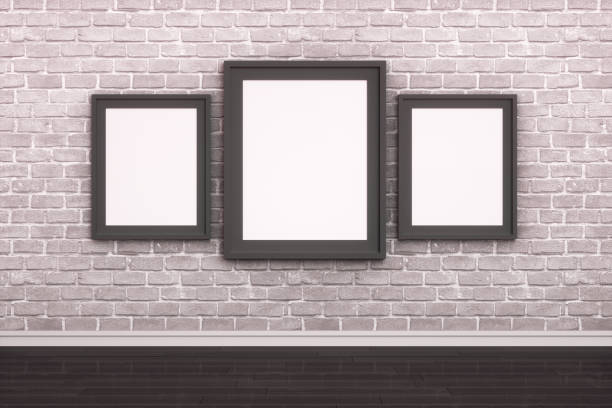istock 3D Indoor, living room with empty frame on brick wall 1205713409