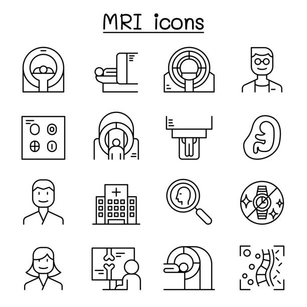 MRI diagnostic icon set in thin line style MRI diagnostic icon set in thin line style diagnostic equipment stock illustrations